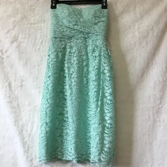 David’s Bridal Teal Short Strapless Lace Dress - Picture 3 of 16